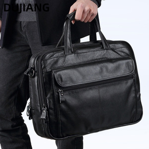 Dujiang Genuine Leather <b>Briefcase</b> 15.6 Inch Laptop Bag Men Business Travel Large Capacity Crossbody Handbag - Product Image 2