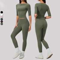 Ensemble de yoga pour femme, T-shirt à manches coude longues effet seconde peau, coupe ajustée, taille haute, effet galbant fessier, tenue d'entraînement pour Pilates