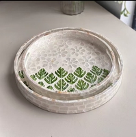 Plateau ottoman en os fait main, plateau décoratif incrusté de coquillages, plateau de table basse, design rustique, embellissement décoratif