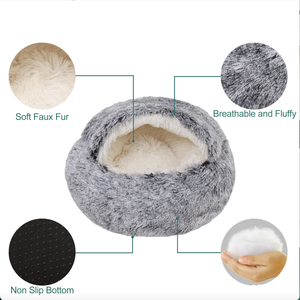 Venta al por mayor cama de perro de felpa personalizada de terciopelo de cristal cálida y redonda Cama de Gato medio envuelta Cama de Gato de felpa para dormir profundo - Product Image 3