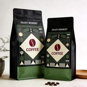 Bolsa de Embalaje de Papel de Aluminio con Fondo Plano y Válvula de Aire, Impresa Personalizada en Negro Mate para Granos de Café - Product Image 2