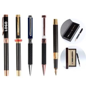 Carbon Fiber Metal Luxury Business Custom Logo Ball Gift Ballpoint Fountain <b>Pen</b> With Wooden <b>Box</b> Set - Product Image 1