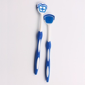 Grattoir à langue double face en plastique bleu, outil d'hygiène buccale - Product Image 1