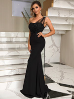 Vestido de noche de malla brillante sin mangas, ajustado, elegante
