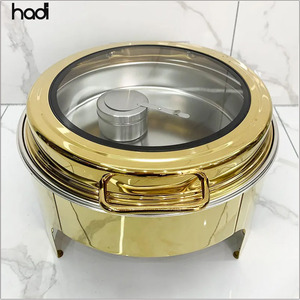 Elegante calentador de alimentos eléctrico de 6 litros, de acero inoxidable, con alcohol, estilo europeo de lujo, color dorado, para uso en restaurantes, con garantía completa. - Product Image 1