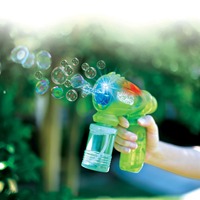 Pistolet à bulles LED transparent pour enfants Machine à bulles automatique avec solution de 118ml Jouet d'extérieur d'été