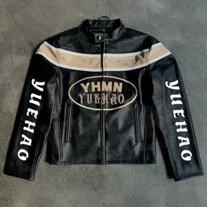 مخصص خمر الشارع الشهير سحاب يصل مطرزة الأصلي كلية سباق الدراجات النارية سترة جلدية للرجال - Product Image 3