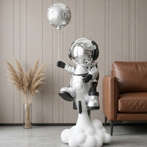 Electroplated Silver Astronaut Resin Statue Holding Moon Balloon Cloud Base Spaceman Figurine Home Decor - Product Image 6