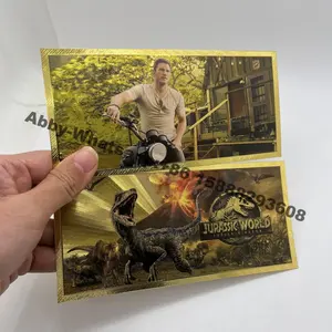 Özel stilleri Anime banknot Jurassic dünya 24k altın kaplama banknot dinozor tirancollection rex altın kart koleksiyonu için
