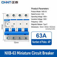 Disjoncteur miniature Chint NXB-63 4P 63A AC 230V/400V à montage sur rail DIN, protection contre les surintensités, les courts-circuits et les basses tensions