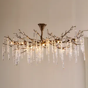 Elegante Mooie Ronde Vorm Handgemaakte Koper Messing Leaf Clear Crystal Plafond Hanglamp Kroonluchter Hotel Lobby Hal Trap