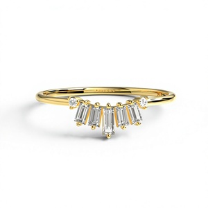 Luxury 18K Gold Plated Baguette Diamond <b>Ring</b> with Round Diamond Graduated Chevron <b>Crown</b> Band Wedding <b>Ring</b> Fine Jewelry Gift - Product Image 1