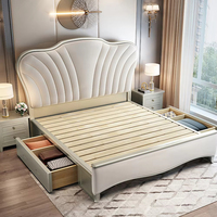 Lit boîte en bois bon marché avec cadre en bois au design simple Lit double moderne Lit rembourré de luxe avec rangement