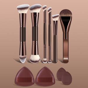 Ensemble de pinceaux de maquillage double-embout avec éponges applicatrices, manche métallique synthétique de qualité supérieure, pinceaux pointus/éventail/smoky/plats pour estomper et appliquer l'<span class=keywords><strong>eye</strong></span>-liner - Product Image 1