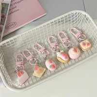 En gros Porte-clés pendentif mini gâteau simulé mignon (fraise, pâtisserie feuilletée) pour sac, cadeau pour fille