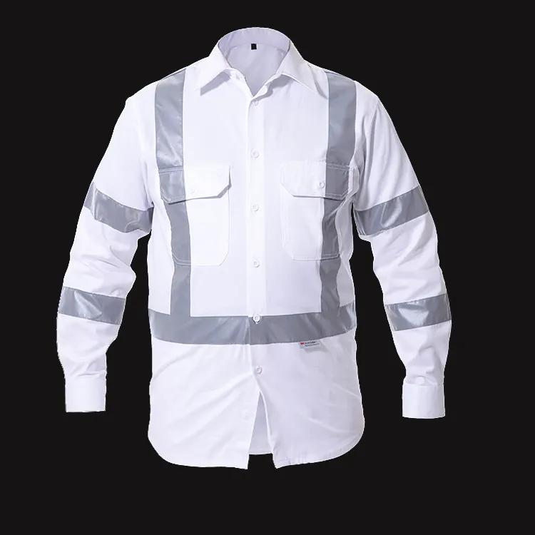 soft long sleeve shirt Industrial safety work White uniform High Visibility Reflective Tape High Work wear Safety Jacket