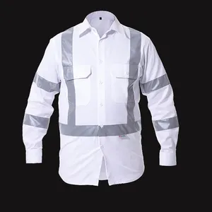 Kemeja Lengan Panjang Lembut Keselamatan Kerja Industri Seragam Putih Visibilitas Tinggi Pita Reflektif Pakaian Kerja Tinggi Jaket Keselamatan