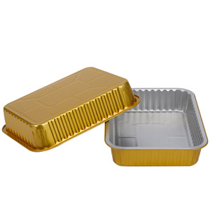 Barquette rectangulaire en aluminium jetable de 1380 ml, couleur or, thermoscellable, utilisable au micro-ondes, pour l'emballage alimentaire - Product Image 1