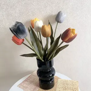 KEWEI 159 Morandi Color Tulipanes Real Touch PU Tulipán Flores Quemado Naranja Tulipán Flor de Otoño