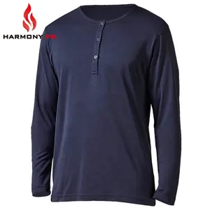 EN11611 örme uzun kollu Henley yangına dayanıklı FR T gömlek erkekler için
