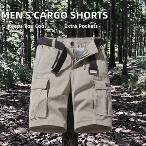 กางเกงขาสั้นคาร์โก้ผู้ชายแบบสวมใส่สบาย ผ้าถัก ซิปหน้า เอวกลาง ยางยืด ระบายอากาศได้ดี ผ้าฝ้าย ความยาวคลุมเข่า ทรงหลวม มีกระเป๋าหลายช่อง ขายส่ง - Product Image 2