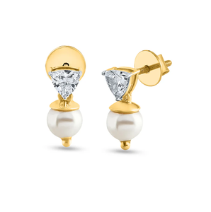 Boucles d'oreilles pendantes modernes en perles, plaquées or jaune 14 carats, ornées de diamants, pour les tenues de soirée et les occasions formelles, Purecarat d'Inde - Product Image 2