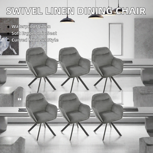 Swivel Linen <b>Dining</b> <b>Chair</b> Soft Seat Eco-Friendly Portable Modern Elegant Curved Backrest Ergonomic <b>Armrests</b> Comfort Home - Product Image 2
