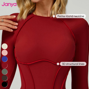 Janya المرأة الرياضية تنفس صالة الألعاب الرياضية ارتداءها وجمبسوت طويلة الأكمام قطعة واحدة اللياقة البدنية اليوغا ارتداءها الجوف الظهر تجريب بذلة - Product Image 3