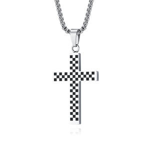Collier pour <span class=keywords><strong>homme</strong></span> en acier inoxydable avec pendentif croix, design hip-hop personnalisé, motif <span class=keywords><strong>blanc</strong></span> et noir, <span class=keywords><strong>chaîne</strong></span> longue, populaire, DZ531 - Product Image 6