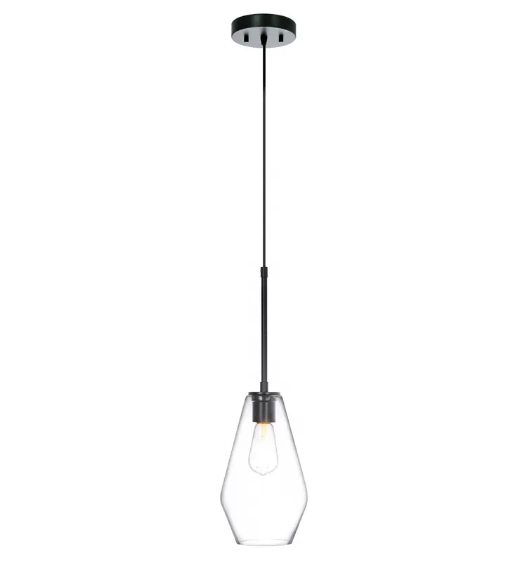 Adjustable Mini Pendant Light Clear Glass Single Bulb Kitchen Hanging Matte Black Ceiling Pendant Light