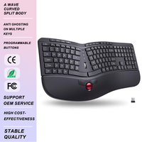 Keyboard Ergonomis Nirkabel Terpisah dengan Trackball Lepas Pasang 114 Tombol Roda Gulir Anti Ghosting Tombol yang Dapat Diprogram 2.4G USB Grosir OEM