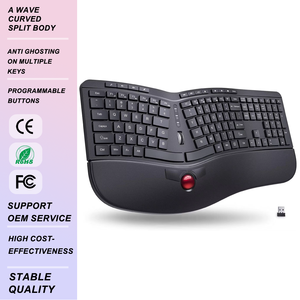 คีย์บอร์ดไร้สายแบบ Ergonomic แยกส่วน พร้อมแทร็กบอลถอดได้ 114 ปุ่ม ล้อเลื่อน ป้องกันการกดผิดพลาด ปุ่มตั้งโปรแกรมได้ 2.4G USB สำหรับขายส่ง OEM - Product Image 1