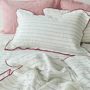 Ensemble de literie en lin français de haute qualité 3 pièces Motif rayé Vente en gros avec passepoil pour enfants Toutes saisons - Product Image 6