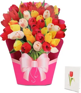 Original Design Creative Valentine's Day Gifts High Quality Paper Pop Up Flower Rose Bouquet Greeting Card