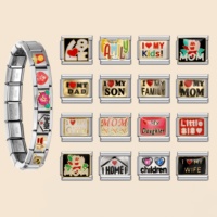 En gros, Breloques italiennes en émail 'Amour Familial' en acier inoxydable pour bracelets, pour la création de bijoux DIY (Maman, Papa, Fils, Fille, Femme, Sœur)
