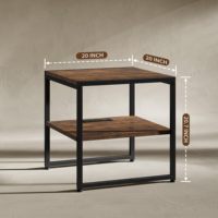 Table d'appoint noire de style industriel avec port de charge USB et prise de courant pour le salon, le bureau, la chambre à coucher, décoration