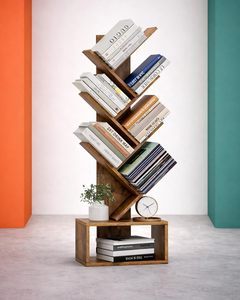 Étagère à <span class=keywords><strong>livres</strong></span> en forme d'arbre à six étages, petite étagère décorative d'angle, rangement pour salon, chambre ou bureau, couleur marron campagnard - Product Image 1