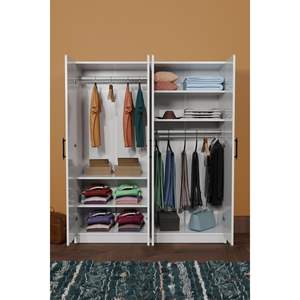 Armario Moderno Ecológico de 4 Puertas Blanco Convertible para Almacenamiento de Ropa con 6 Estantes y 2 Perchas, Material de Puerta MDF - Product Image 3