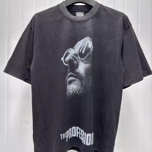 Men's American-style High-street Vintage Portrait-print Heavyweight Pre-washed Distressed Casual Loose-fit Short-sleeve <strong>T</strong>-<strong>shirt</strong> - Product Image 3