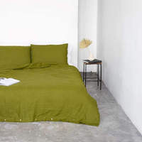 Parure de lit en coton 100% 300 fils, vert mousse délavé, avec 2 taies d'oreiller, antistatique, antibactérienne, pour la maison et l'hôtel