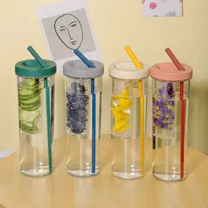 new product ideas 2023 700ml transparent single wall drink glass coffee tea water cup with straw for outdoor travel journey gift