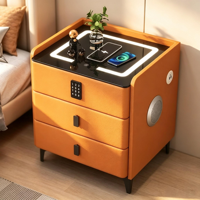 Table de chevet flottante intelligente en bois moderne avec chargeur sans fil, coffre-fort dissimulé, table de nuit connectée pour chambre à coucher et mobilier de maison