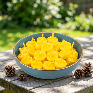 Bougie parfumée ronde flottante artisanale élégante en cire de ghee de vache pur jaune Battis pour la décoration de la maison et les fêtes de mariage - Product Image 1