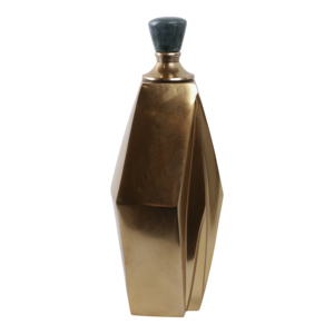 Vaso geometrico in metallo con coperchio in pietra per decorazioni da tavolo e arredamento casa - Product Image 1