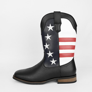 Bottes de cowboy western, bottines à bout pointu, talon plat, tendance mode, design à rayures imprimées, style masculin - Product Image 3