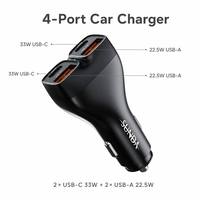 Adaptador de Corriente para Auto con Doble USB C PD 33W y USB A 22.5W, con LED Verde y 4 Puertos, Cargador Rápido para Viajes Familiares y SUVs, con Logotipo Personalizado de Fábrica