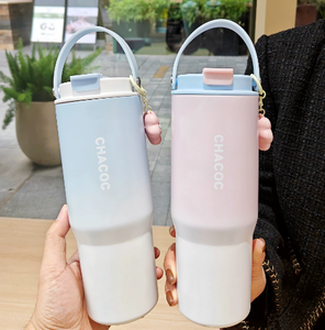 600ml&900ml Stylish Gradient Vacuum Insulated Tumbler - Minimalist Design, Large Capacity <b>Coffee</b> Cup For Women - Product Image 4