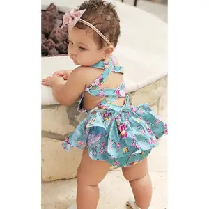 2022 модная детская одежда в стиле кантри цветочный узор кружевной комбинезон с открытой спиной летняя милая девочка