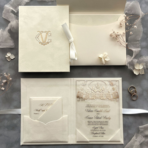 Logotipo personalizado y <span class=keywords><strong>color</strong></span> Inviti Matrimonio Personalizzato Velvet Pocket Tapa dura Folios Papel o acrílico Invitaciones <span class=keywords><strong>DE</strong></span> BODA Velours - Product Image 4