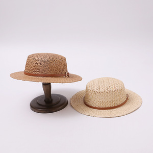 <span class=keywords><strong>Sombrero</strong></span> de Paja Panamá Retro para Niños, Transpirable, Tejido Calado, Parte Superior Plana con Hebilla, Estilo Británico, Protección Solar, <span class=keywords><strong>Sombrero</strong></span> de Playa para Verano - Product Image 2